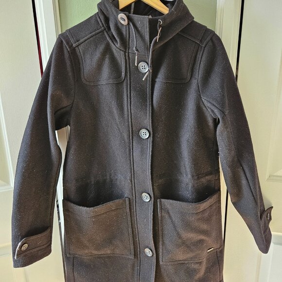 L.L. Bean Women's West End Wool Coat Black Medium M Hooded Winter Fall Spring - Picture 9 of 11